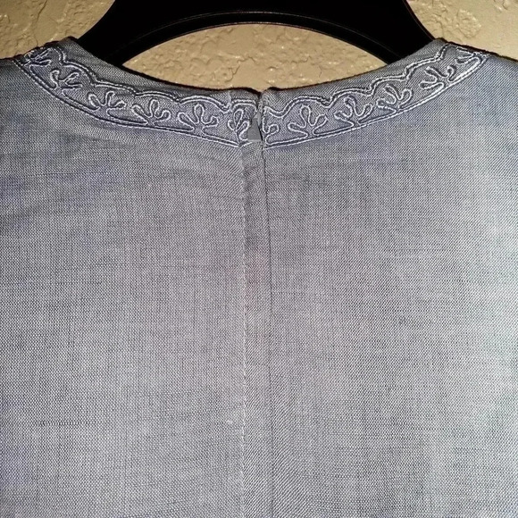 NWT VTG Sarah Elizabeth Blue V Neck Short Sleeve Long Dress 10P Embroidered - Picture 5 of 7